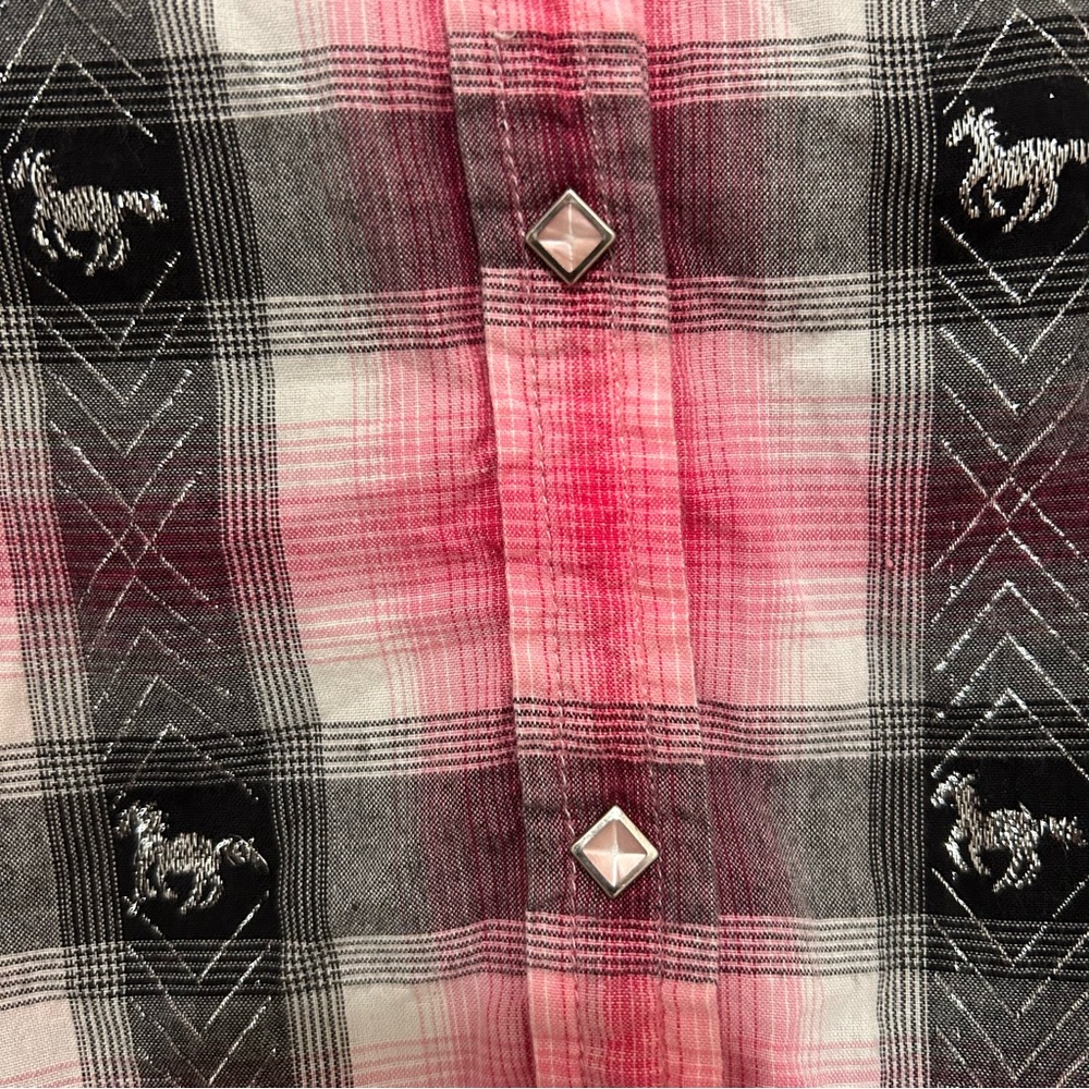 Panhandle Slim Women’s Pink Plaid Western Shirt Pearl Snaps Cowgirl Horse Boho M - Picture 5 of 9